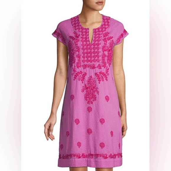 Roller Rabbit Faith Embroidered Dress Pink Purple Sz L - Picture 1 of 10